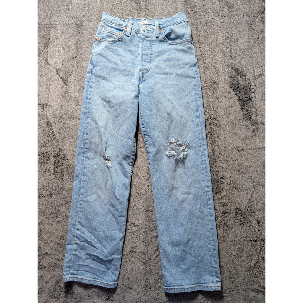Levi's Ribcage Straight Ankle Distressed Jeans Women's Size 24 Light Wash